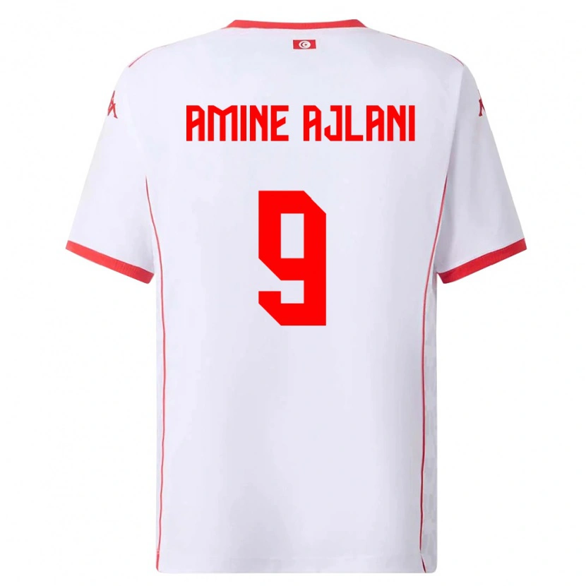 Danxen Barn Tunisien Mohamed Amine Ajlani #9 Vit Röd Bortatröja Matchtröjor 26-28 Tröjor T-Tröja