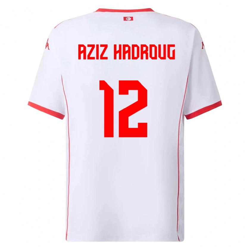 Danxen Barn Tunisien Mohamed Aziz Hadroug #12 Vit Röd Bortatröja Matchtröjor 26-28 Tröjor T-Tröja