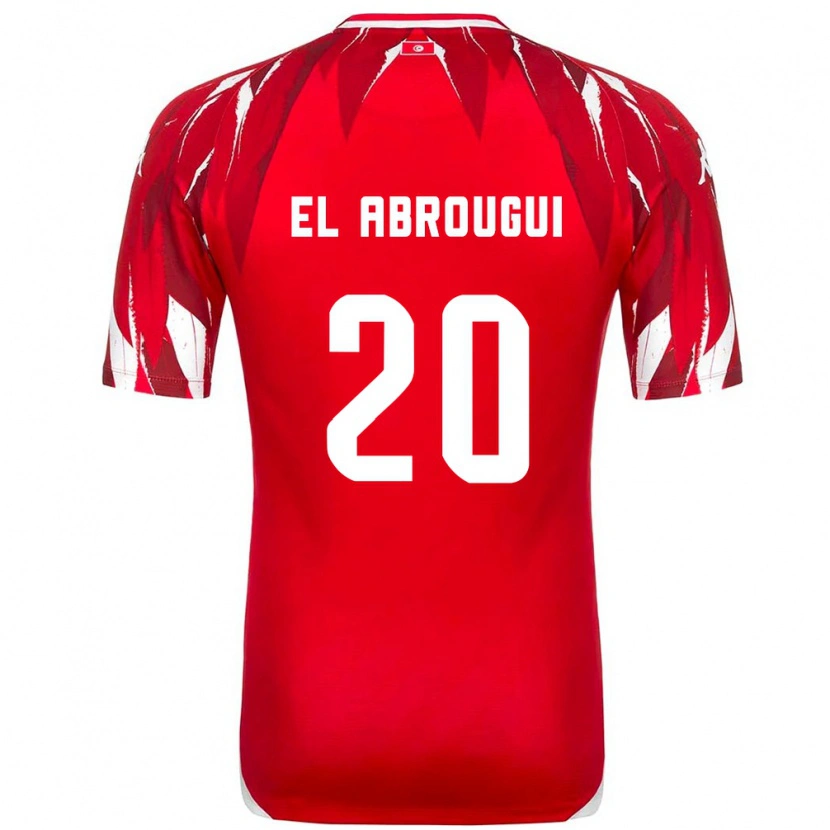 Danxen Barn Tunisien Wassim El Abrougui #20 Röd Vit Bortatröja Matchtröjor 26-28 Tröjor T-Tröja