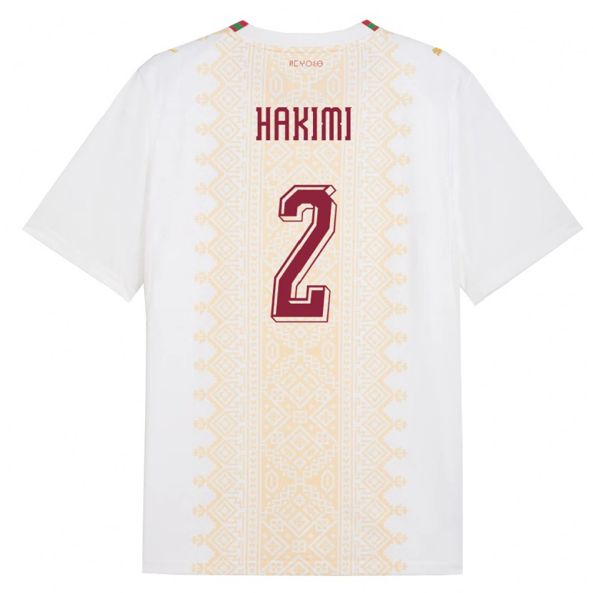 Danxen Barn Marocko Achraf Hakimi #2 Vit Guld Röd Bortatröja Matchtröjor 26-28 Tröjor T-Tröja