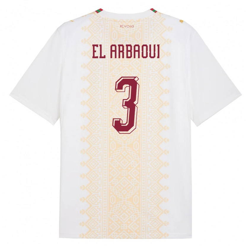 Danxen Barn Marocko Ilyas El Arbaoui #3 Vit Guld Röd Bortatröja Matchtröjor 26-28 Tröjor T-Tröja