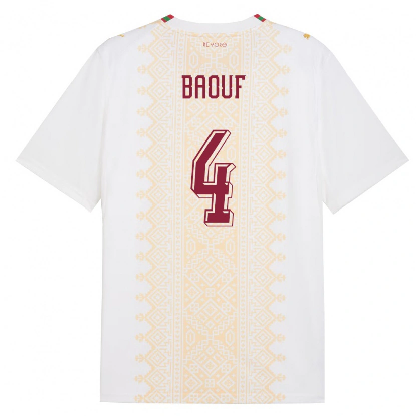 Danxen Barn Marocko Ismaël Baouf #4 Vit Guld Röd Bortatröja Matchtröjor 26-28 Tröjor T-Tröja