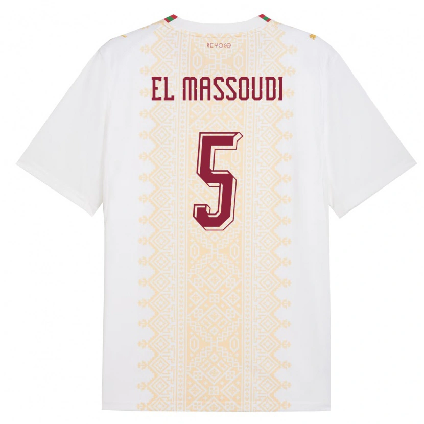 Danxen Barn Marocko Nassim El Massoudi #5 Vit Guld Röd Bortatröja Matchtröjor 26-28 Tröjor T-Tröja