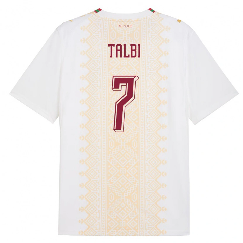 Danxen Barn Marocko Chemsdine Talbi #7 Vit Guld Röd Bortatröja Matchtröjor 26-28 Tröjor T-Tröja