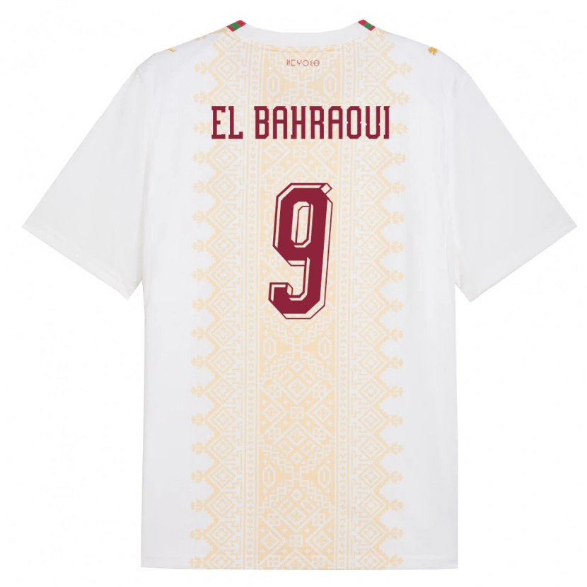 Danxen Barn Marocko Younes El Bahraoui #9 Vit Guld Röd Bortatröja Matchtröjor 26-28 Tröjor T-Tröja