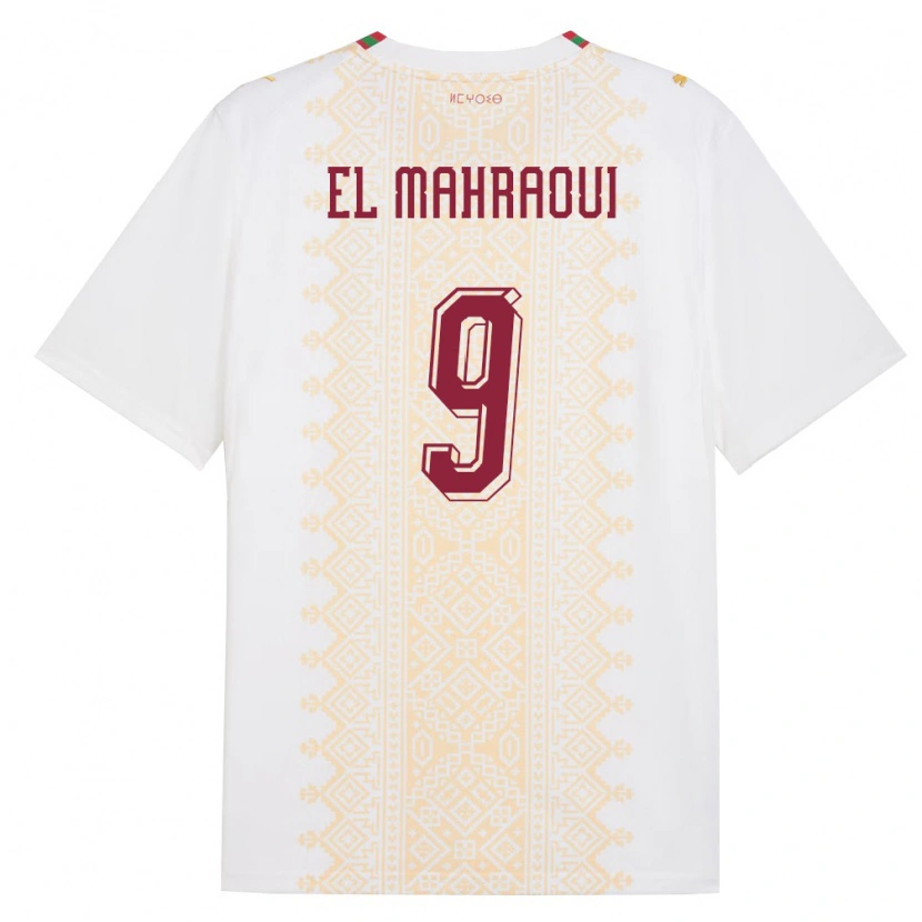 Danxen Barn Marocko Anas El Mahraoui #9 Vit Guld Röd Bortatröja Matchtröjor 26-28 Tröjor T-Tröja