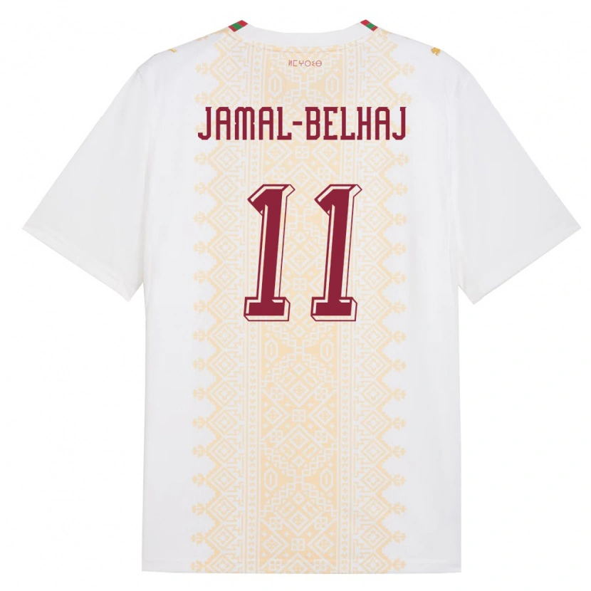 Danxen Barn Marocko Hatim Jamal-Belhaj #11 Vit Guld Röd Bortatröja Matchtröjor 26-28 Tröjor T-Tröja