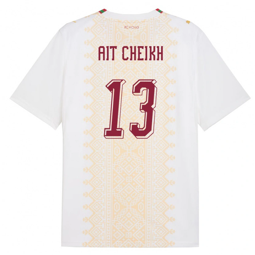 Danxen Barn Marocko Driss Ait Cheikh #13 Vit Guld Röd Bortatröja Matchtröjor 26-28 Tröjor T-Tröja