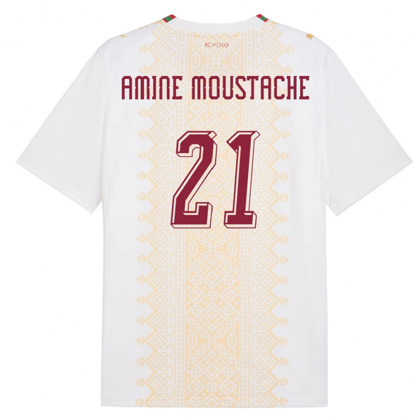 Danxen Barn Marocko Mohamed Amine Moustache #21 Vit Guld Röd Bortatröja Matchtröjor 26-28 Tröjor T-Tröja