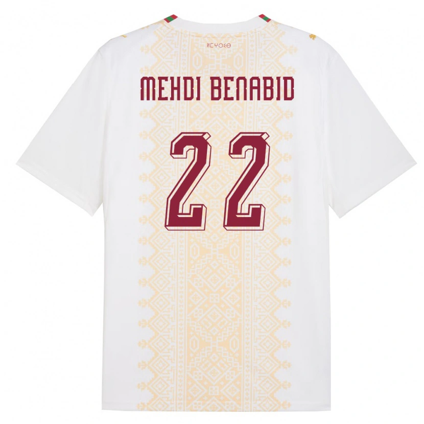Danxen Barn Marocko El Mehdi Benabid #22 Vit Guld Röd Bortatröja Matchtröjor 26-28 Tröjor T-Tröja