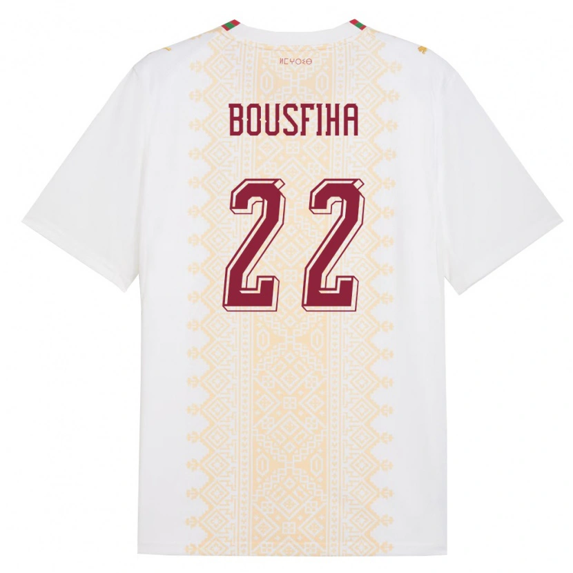 Danxen Barn Marocko Ilyas Bousfiha #22 Vit Guld Röd Bortatröja Matchtröjor 26-28 Tröjor T-Tröja