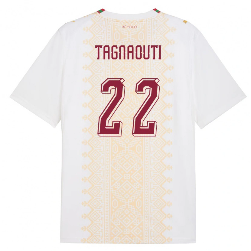 Danxen Barn Marocko Ahmed Reda Tagnaouti #22 Vit Guld Röd Bortatröja Matchtröjor 26-28 Tröjor T-Tröja