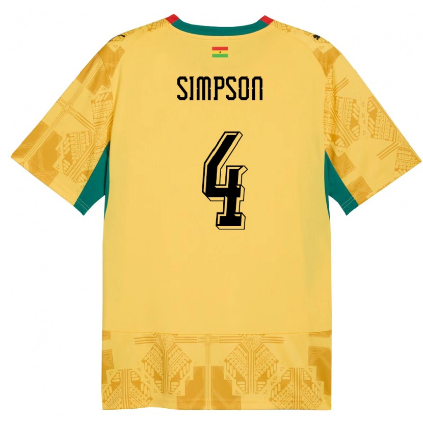 Danxen Barn Ghana Razak Simpson #4 Gul Röd Svart Bortatröja Matchtröjor 26-28 Tröjor T-Tröja