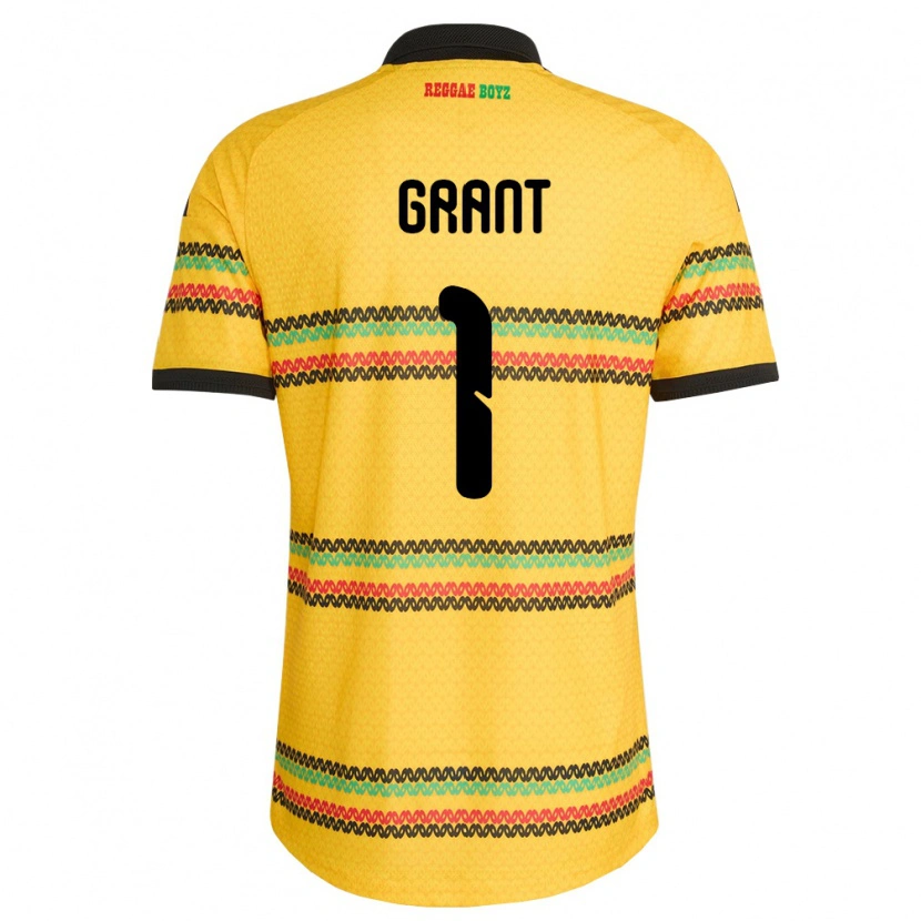 Danxen Män Jamaica Joshua Grant #1 Gul Svart Grön Hemmatröja Matchtröjor 26-28 Tröjor T-Tröja