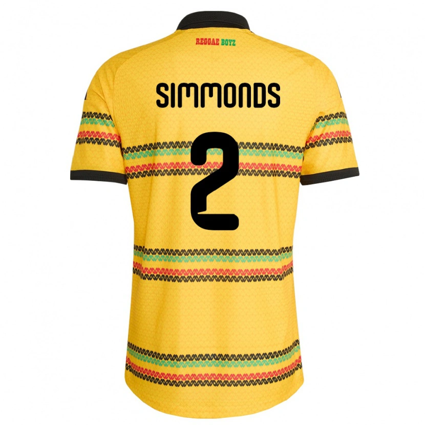 Danxen Män Jamaica Nicholas Simmonds #2 Gul Svart Grön Hemmatröja Matchtröjor 26-28 Tröjor T-Tröja