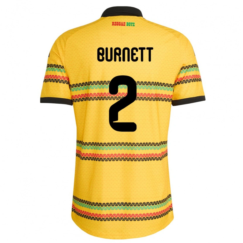 Danxen Män Jamaica Theanna Burnett #2 Gul Svart Grön Hemmatröja Matchtröjor 26-28 Tröjor T-Tröja