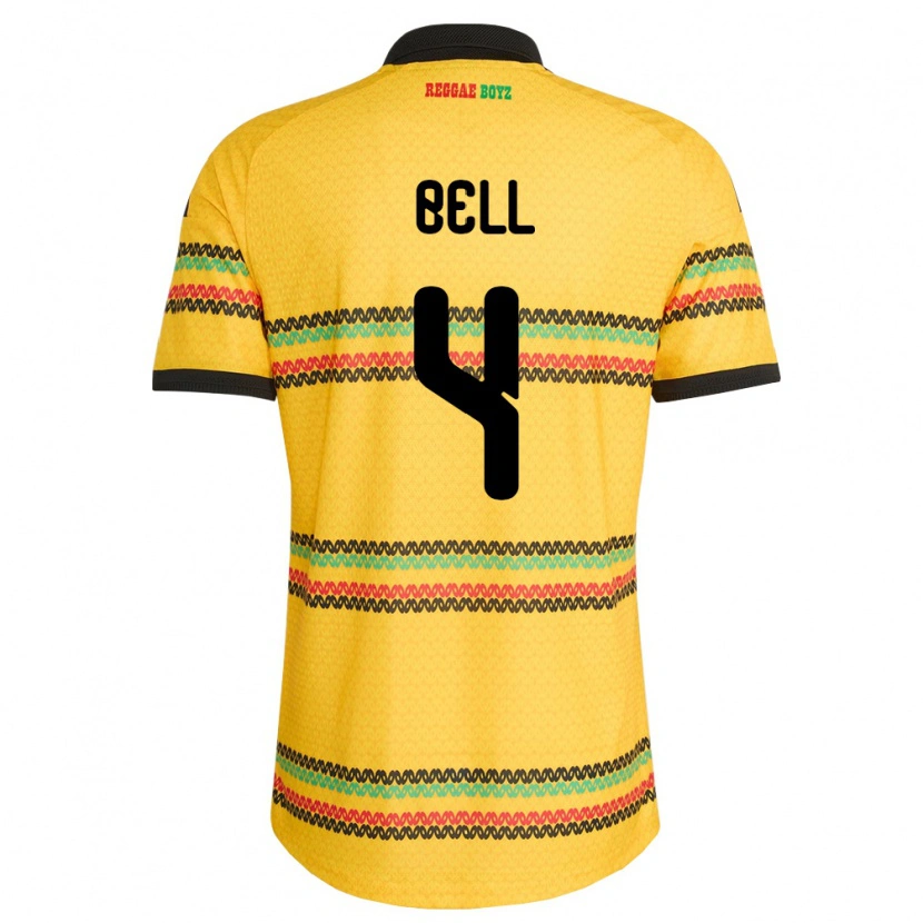 Danxen Män Jamaica Amari'i Bell #4 Gul Svart Grön Hemmatröja Matchtröjor 26-28 Tröjor T-Tröja