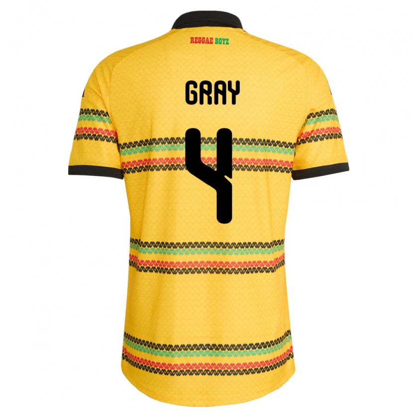 Danxen Män Jamaica Tayvon Gray #4 Gul Svart Grön Hemmatröja Matchtröjor 26-28 Tröjor T-Tröja