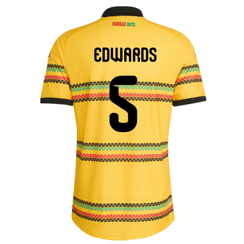 Danxen Män Jamaica Jaeshawn Edwards #5 Gul Svart Grön Hemmatröja Matchtröjor 26-28 Tröjor T-Tröja