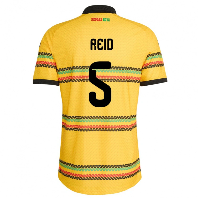 Danxen Män Jamaica Adrian Reid #5 Gul Svart Grön Hemmatröja Matchtröjor 26-28 Tröjor T-Tröja