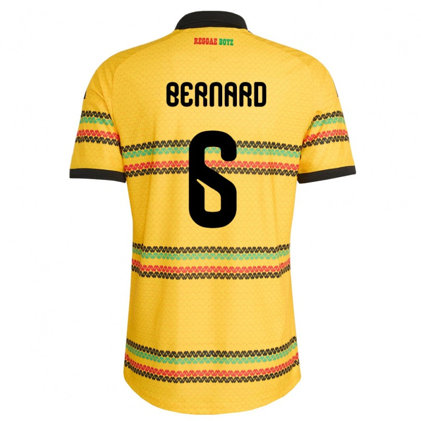 Danxen Män Jamaica Di'shon Bernard #6 Gul Svart Grön Hemmatröja Matchtröjor 26-28 Tröjor T-Tröja