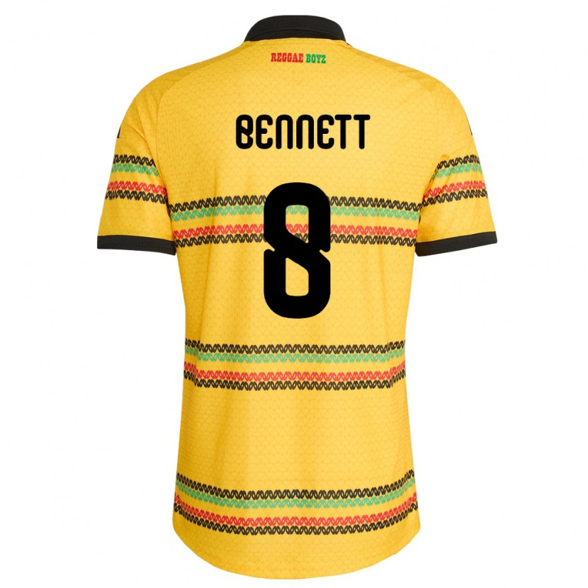 Danxen Män Jamaica Jaheem Bennett #8 Gul Svart Grön Hemmatröja Matchtröjor 26-28 Tröjor T-Tröja