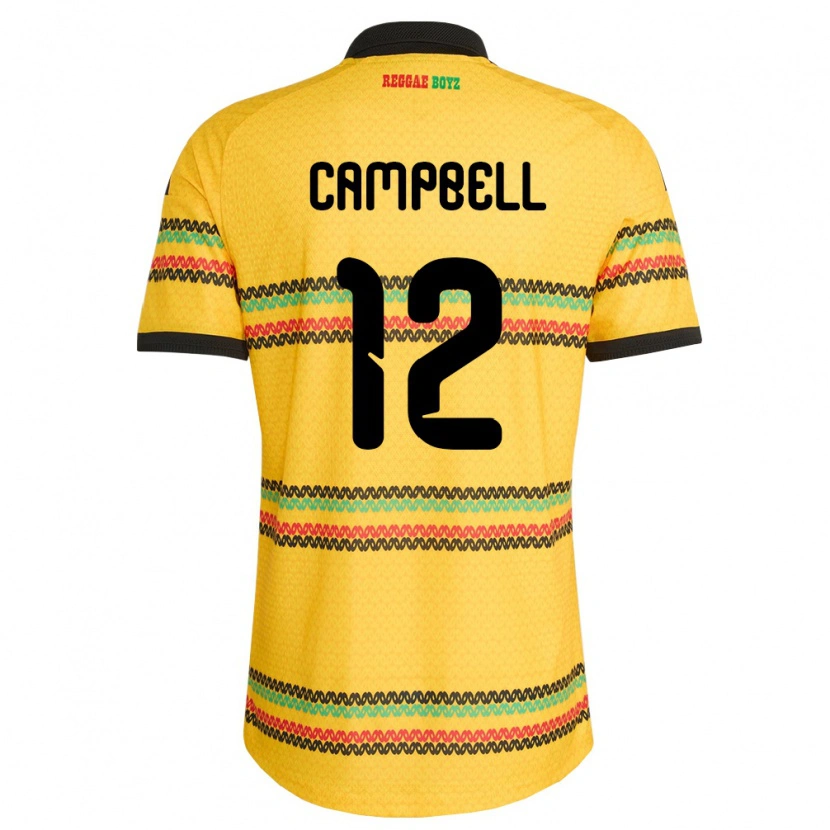 Danxen Män Jamaica Sashana Campbell #12 Gul Svart Grön Hemmatröja Matchtröjor 26-28 Tröjor T-Tröja
