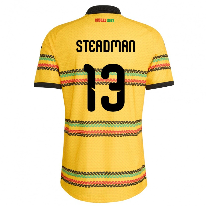 Danxen Män Jamaica Johnoi Steadman #13 Gul Svart Grön Hemmatröja Matchtröjor 26-28 Tröjor T-Tröja