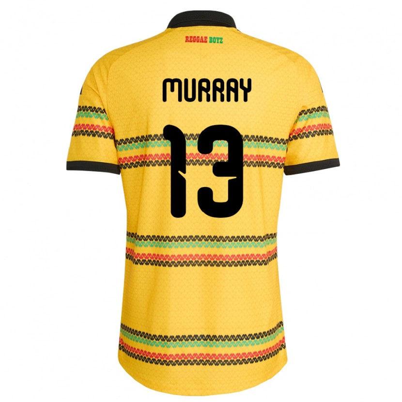 Danxen Män Jamaica Justin Murray #13 Gul Svart Grön Hemmatröja Matchtröjor 26-28 Tröjor T-Tröja