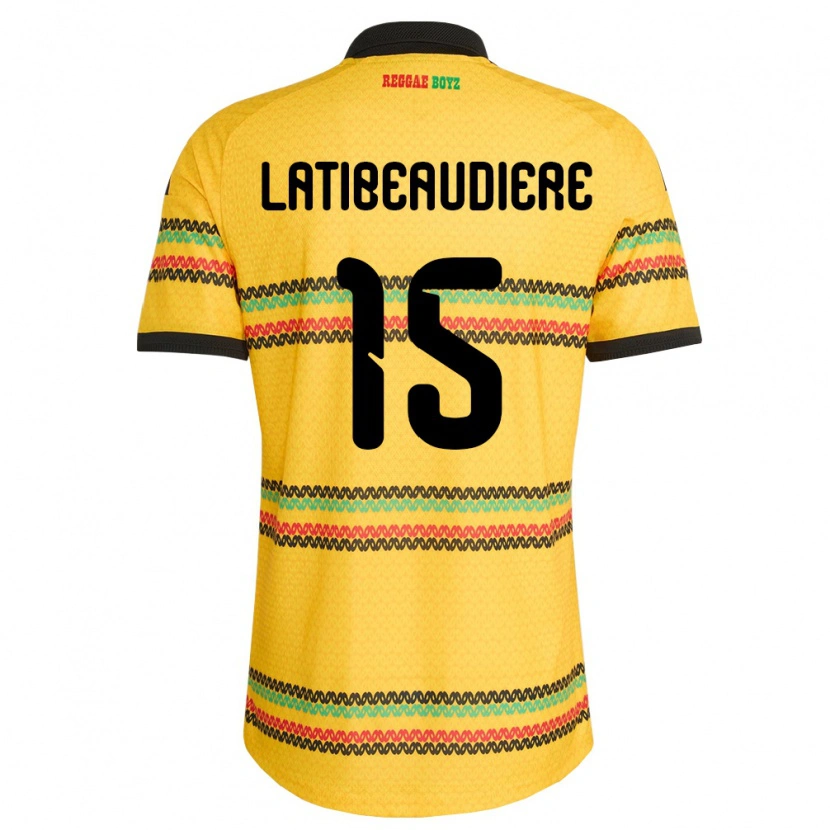 Danxen Män Jamaica Joel Latibeaudiere #15 Gul Svart Grön Hemmatröja Matchtröjor 26-28 Tröjor T-Tröja