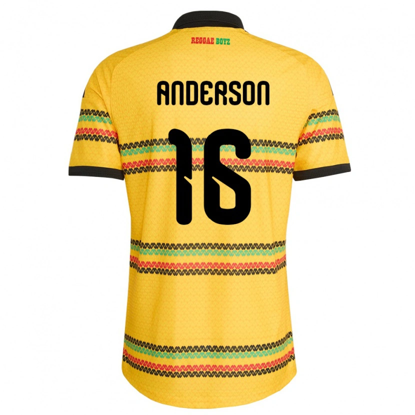 Danxen Män Jamaica Karoy Anderson #16 Gul Svart Grön Hemmatröja Matchtröjor 26-28 Tröjor T-Tröja