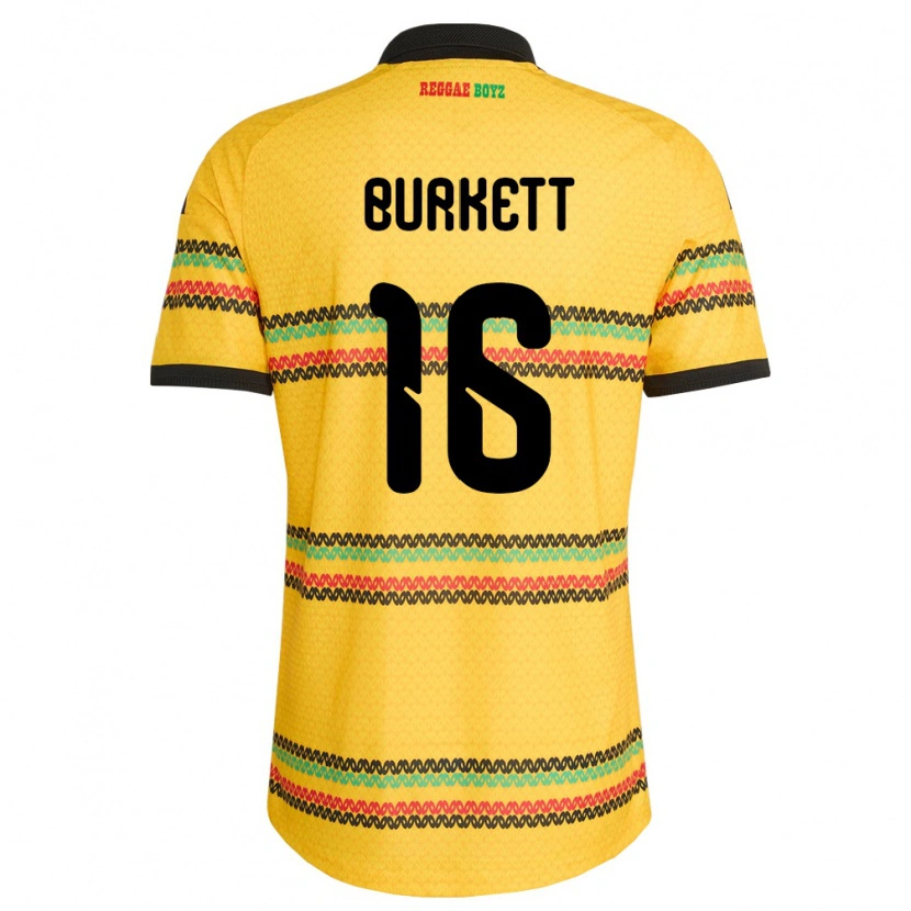Danxen Män Jamaica Brian Burkett #16 Gul Svart Grön Hemmatröja Matchtröjor 26-28 Tröjor T-Tröja
