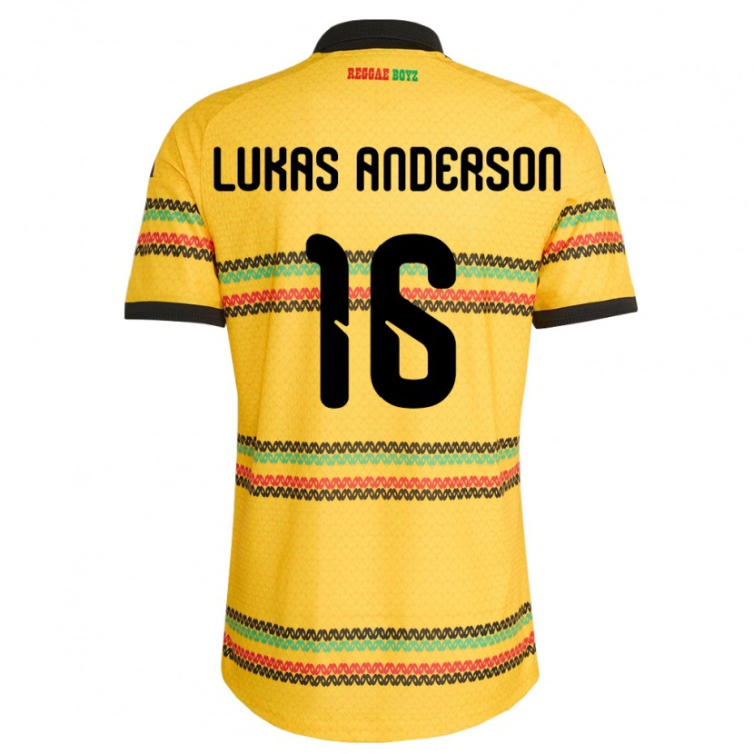 Danxen Män Jamaica Lukas Anderson #16 Gul Svart Grön Hemmatröja Matchtröjor 26-28 Tröjor T-Tröja