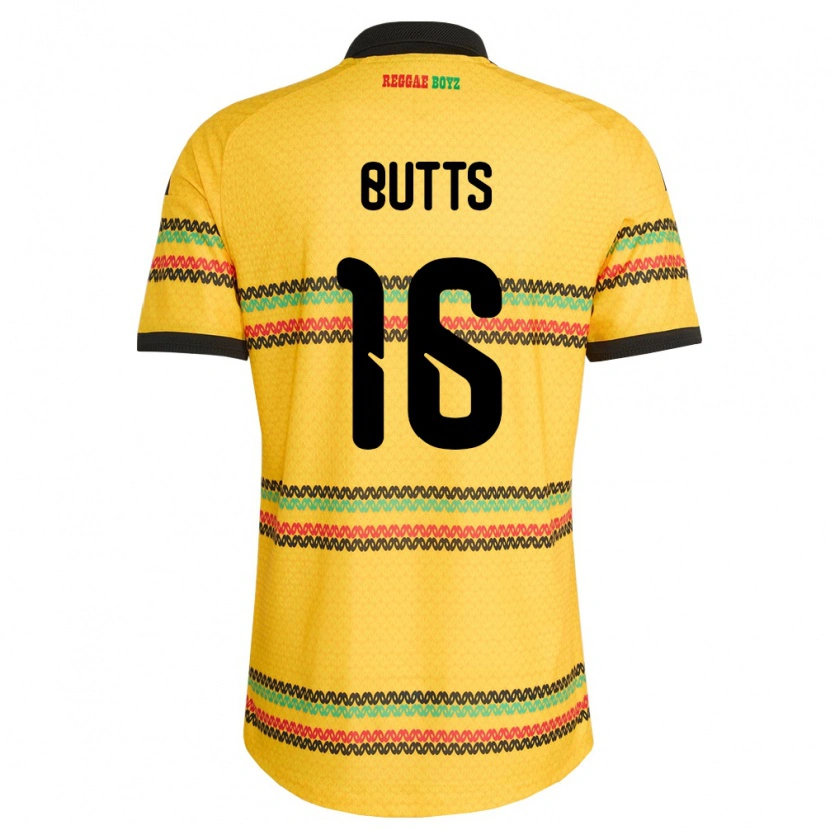 Danxen Män Jamaica Njeri Butts #16 Gul Svart Grön Hemmatröja Matchtröjor 26-28 Tröjor T-Tröja