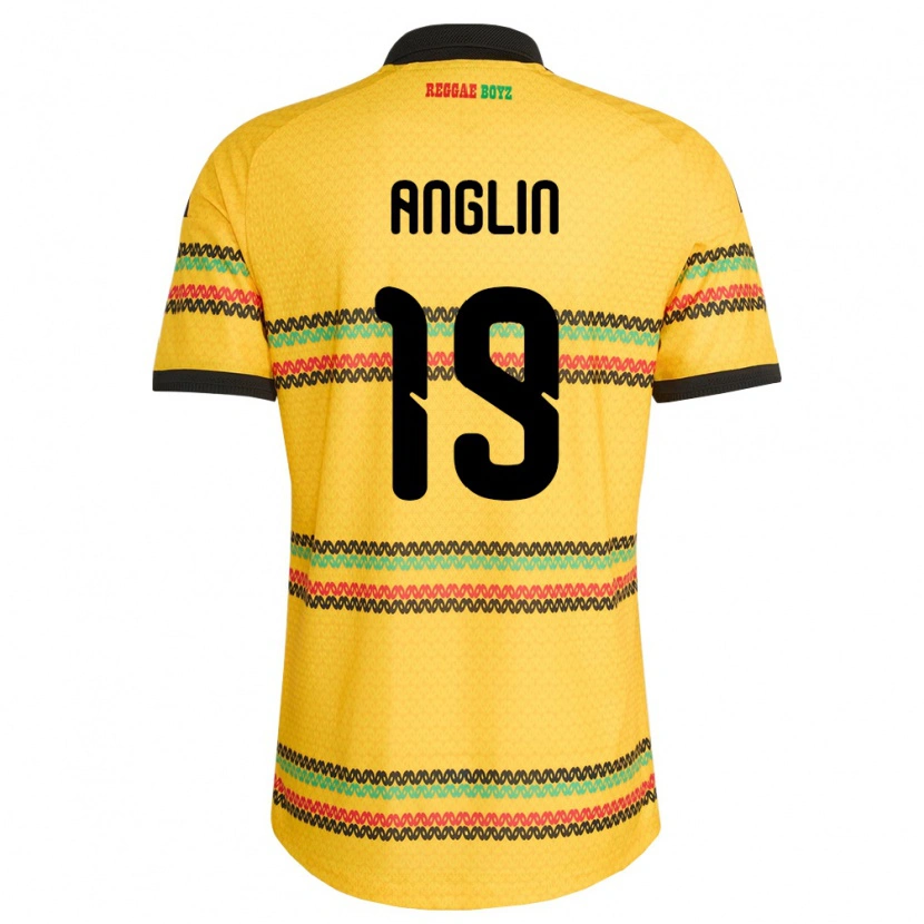 Danxen Män Jamaica Jahshaun Anglin #19 Gul Svart Grön Hemmatröja Matchtröjor 26-28 Tröjor T-Tröja