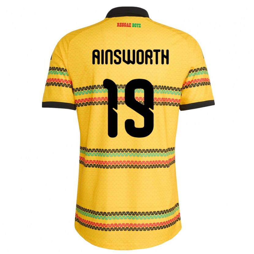 Danxen Män Jamaica Christopher Ainsworth #19 Gul Svart Grön Hemmatröja Matchtröjor 26-28 Tröjor T-Tröja