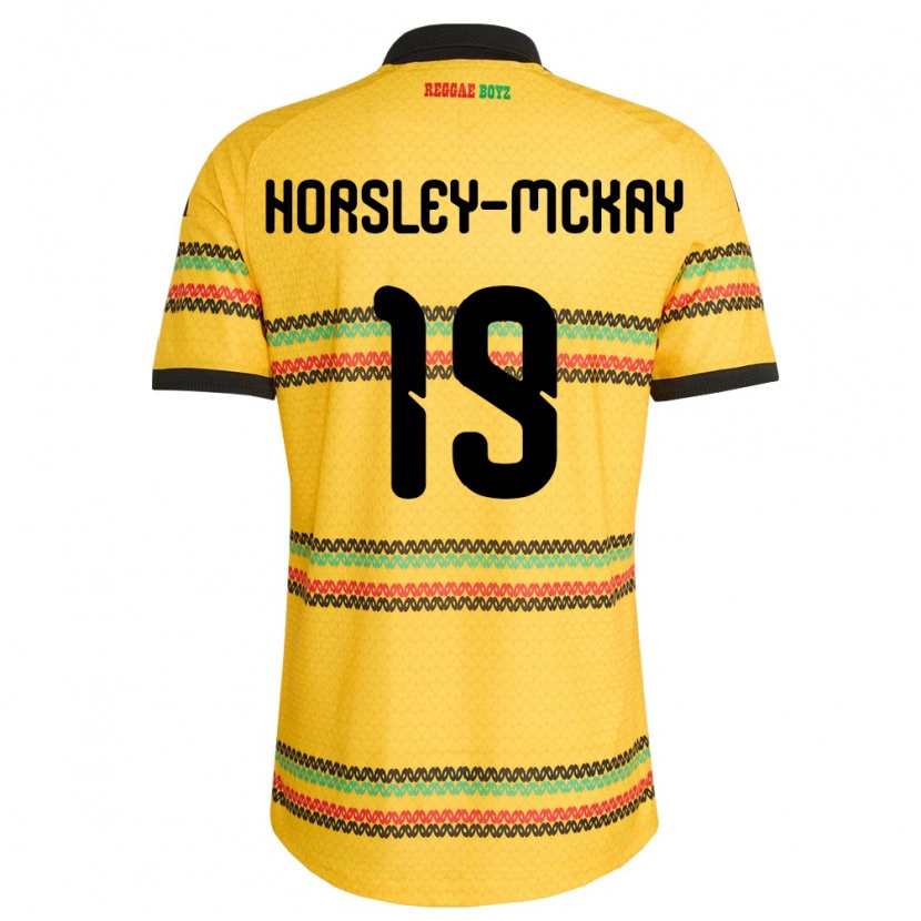 Danxen Män Jamaica Kyron Horsley-Mckay #19 Gul Svart Grön Hemmatröja Matchtröjor 26-28 Tröjor T-Tröja