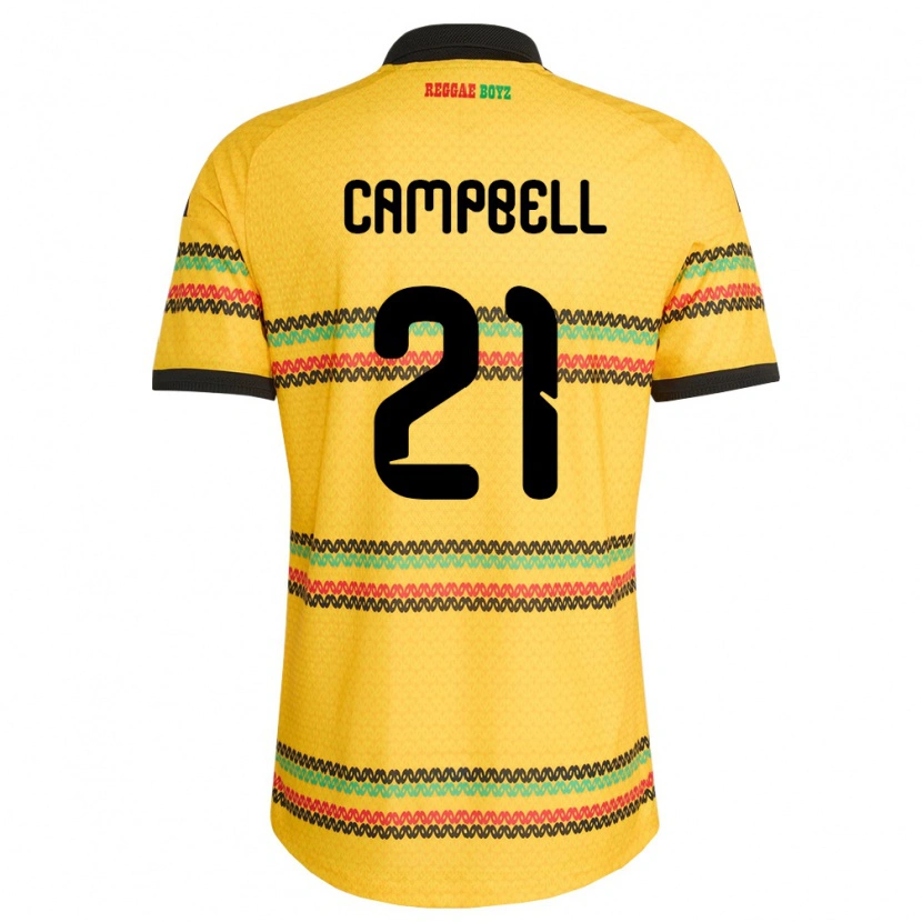 Danxen Män Jamaica Norman Campbell #21 Gul Svart Grön Hemmatröja Matchtröjor 26-28 Tröjor T-Tröja