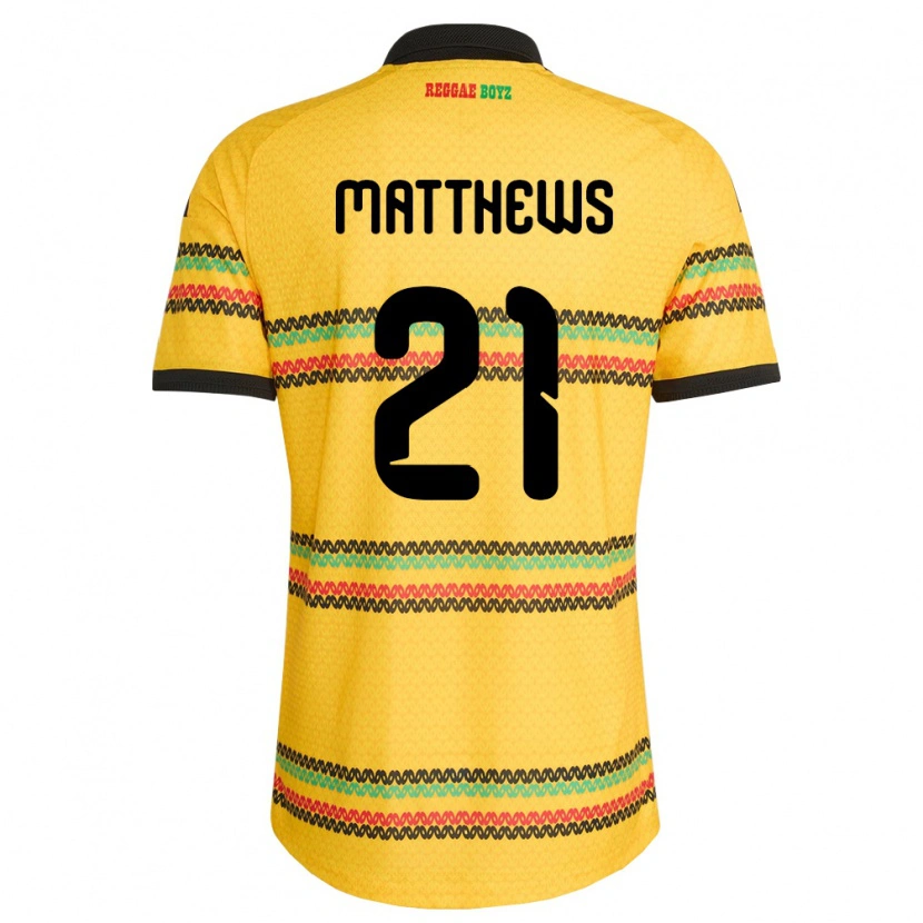 Danxen Män Jamaica Cheyna Matthews #21 Gul Svart Grön Hemmatröja Matchtröjor 26-28 Tröjor T-Tröja