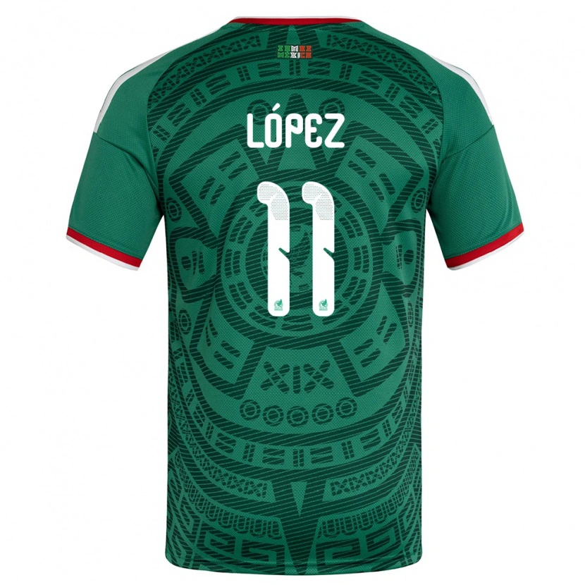Danxen Män Mexiko Juan López #11 Grön Vit Röd Hemmatröja Matchtröjor 26-28 Tröjor T-Tröja