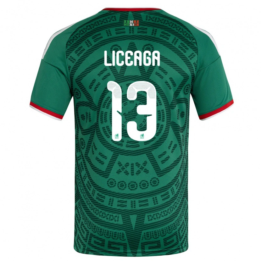 Danxen Män Mexiko Sebastián Liceaga #13 Grön Vit Röd Hemmatröja Matchtröjor 26-28 Tröjor T-Tröja