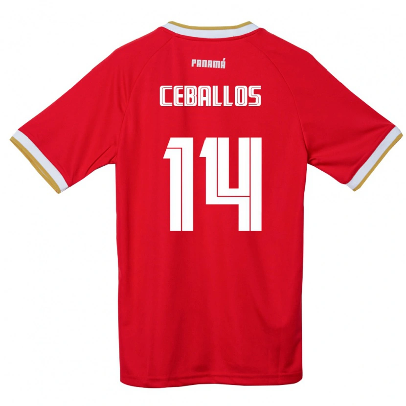 Danxen Män Panama Lucio Ceballos #14 Röd Brun Vit Hemmatröja Matchtröjor 26-28 Tröjor T-Tröja