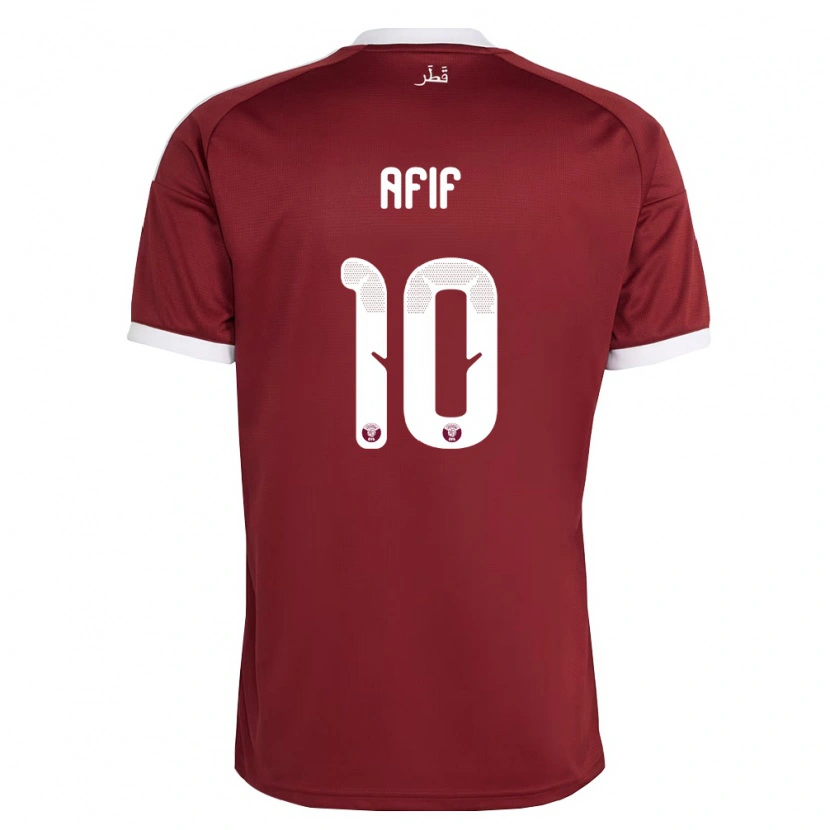 Danxen Män Qatar Akram Afif #10 Röd Burgund Vit Hemmatröja Matchtröjor 26-28 Tröjor T-Tröja