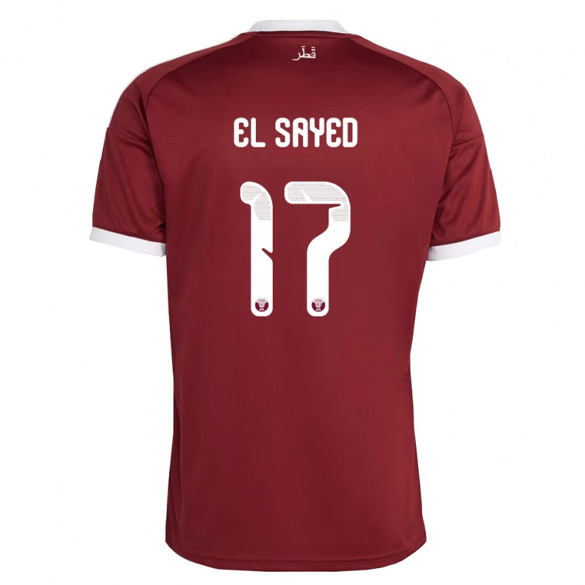 Danxen Män Qatar Mostafa El Sayed #17 Röd Burgund Vit Hemmatröja Matchtröjor 26-28 Tröjor T-Tröja