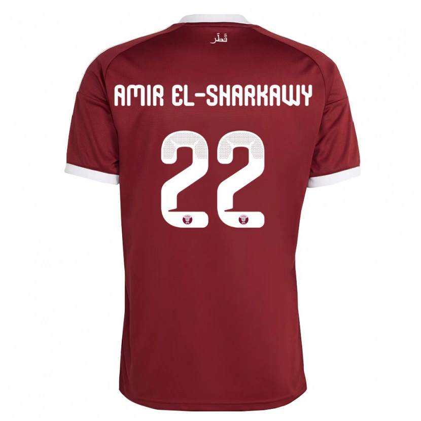 Danxen Män Qatar Galal Amir El-Sharkawy #22 Röd Burgund Vit Hemmatröja Matchtröjor 26-28 Tröjor T-Tröja