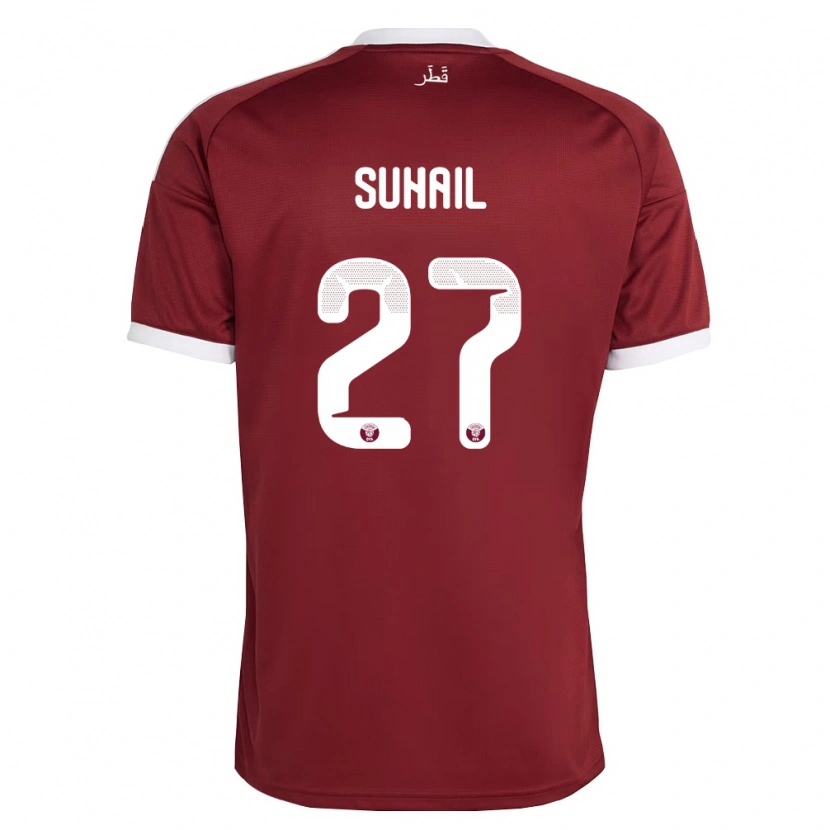 Danxen Män Qatar Ahmed Suhail #27 Röd Burgund Vit Hemmatröja Matchtröjor 26-28 Tröjor T-Tröja