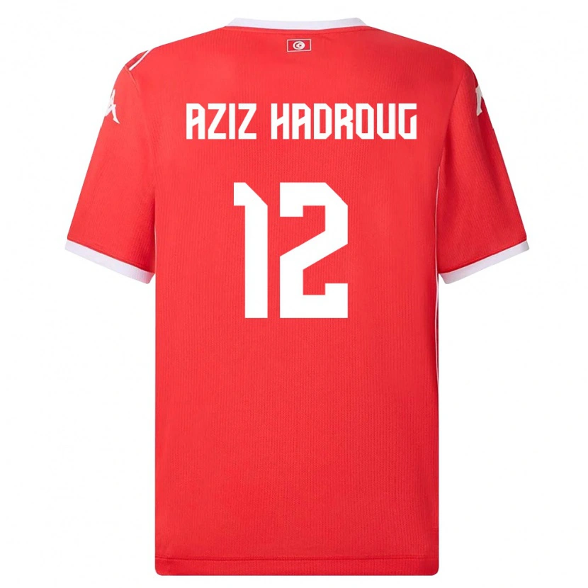 Danxen Män Tunisien Mohamed Aziz Hadroug #12 Röd Vit Hemmatröja Matchtröjor 26-28 Tröjor T-Tröja