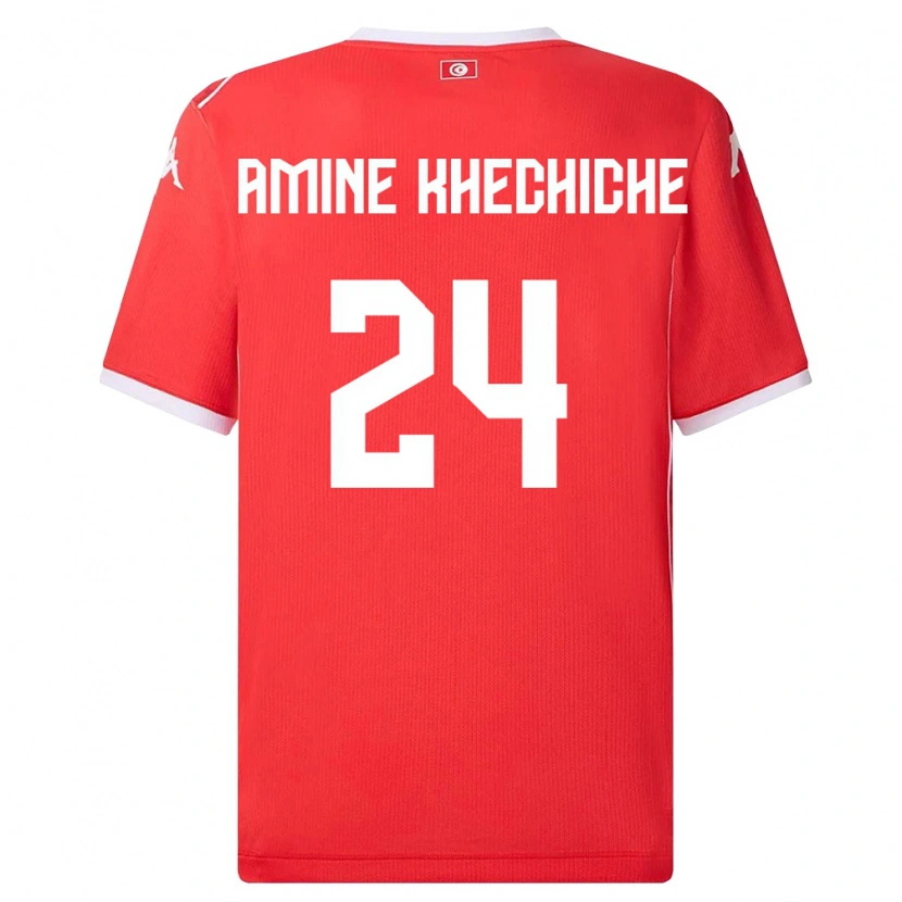 Danxen Män Tunisien Mohamed Amine Khechiche #24 Röd Vit Hemmatröja Matchtröjor 26-28 Tröjor T-Tröja