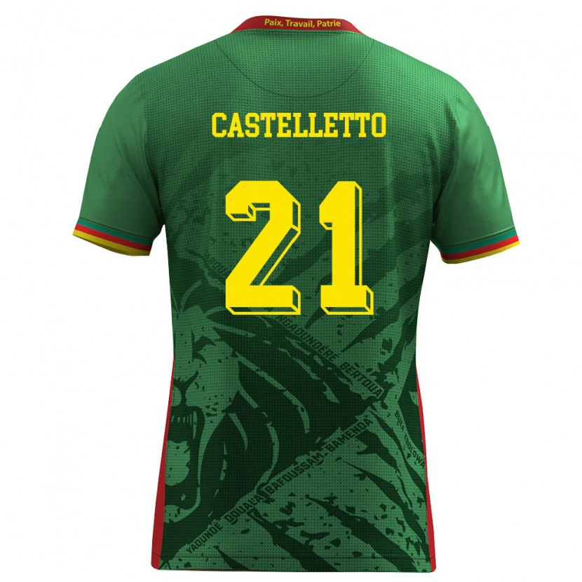 Danxen Män Kamerun Jean-Charles Castelletto #21 Grön Gul Röd Hemmatröja Matchtröjor 26-28 Tröjor T-Tröja