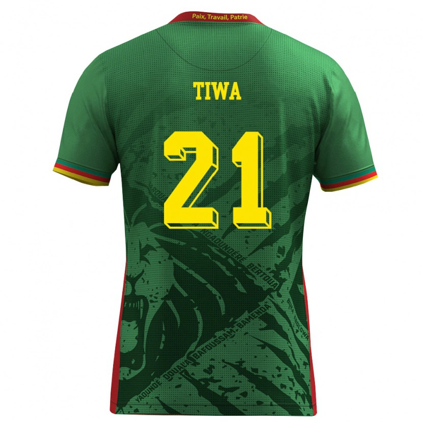 Danxen Män Kamerun Yvan Tiwa #21 Grön Gul Röd Hemmatröja Matchtröjor 26-28 Tröjor T-Tröja